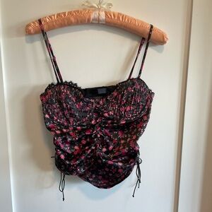 For Love And Lemons Black and Pink Floral Crop Top